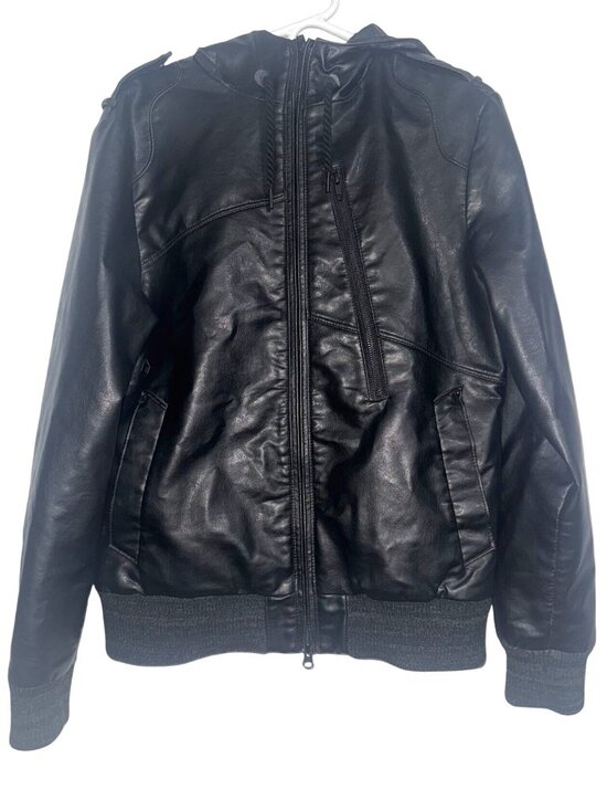 Volcom Scout Black Faux Leather Jacket M/M With Multicolor Lining & Zipper Pocke - Picture 1 of 10